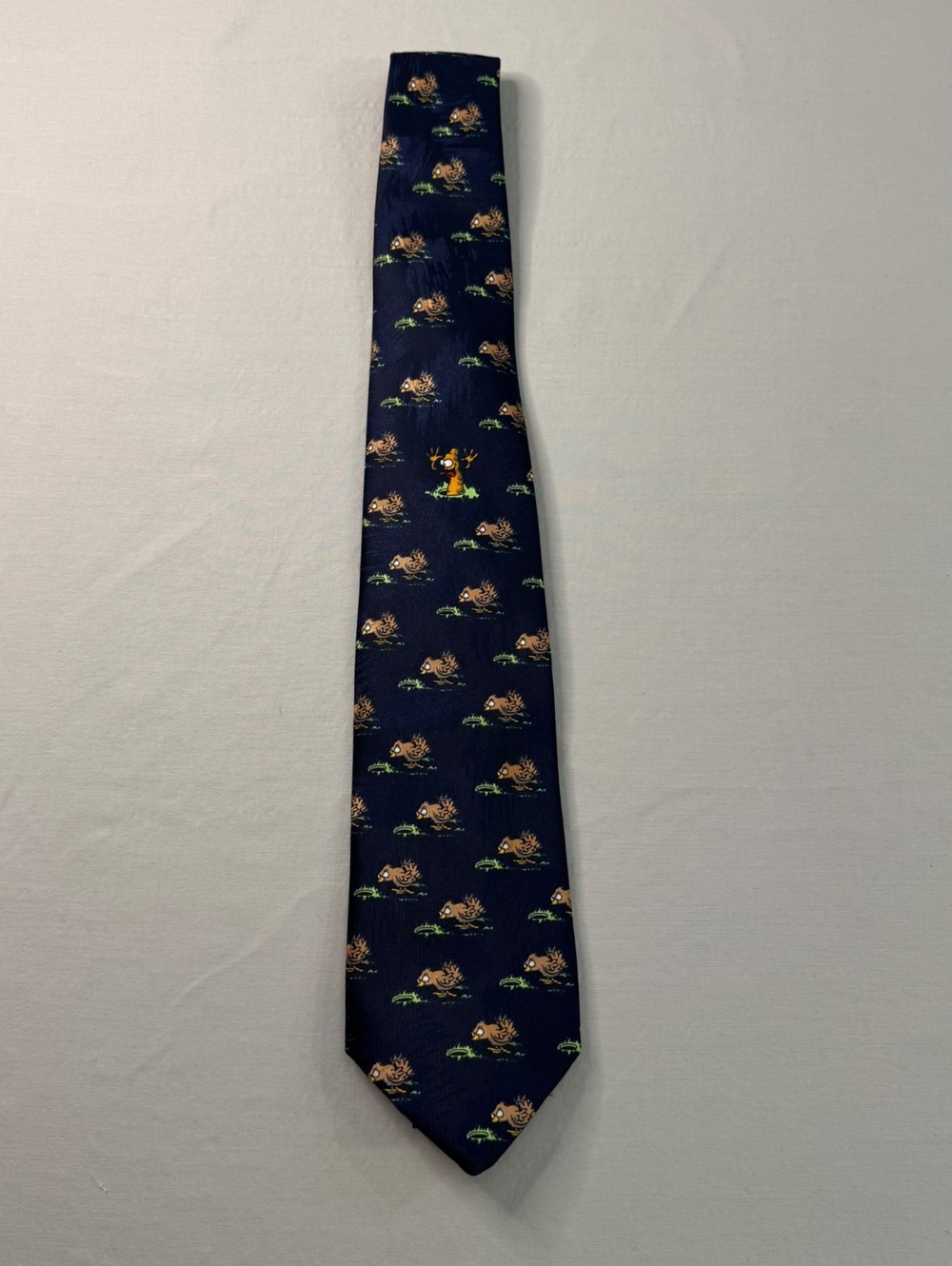 Vintage 90s Cartoon Bird Novelty Necktie Navy Blue Funny Animal Print Tie